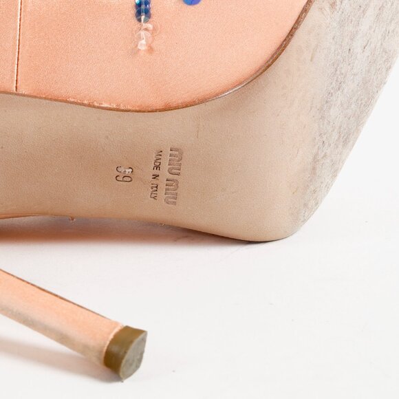 Miu Miu Pink Satin Embellished Heels - Picture 6 of 10